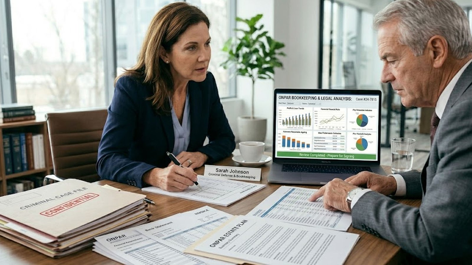 Criminal defense attorney managing retainers and legal bookkeeping records