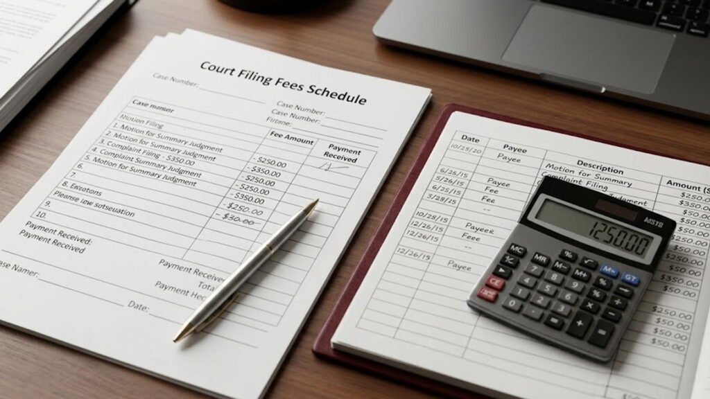 Bankruptcy court filing fees tracking and financial record management
