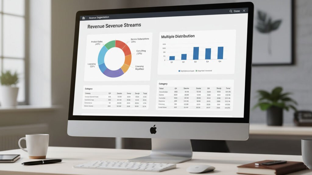 Revenue segmentation dashboard showing multiple income streams for a business
