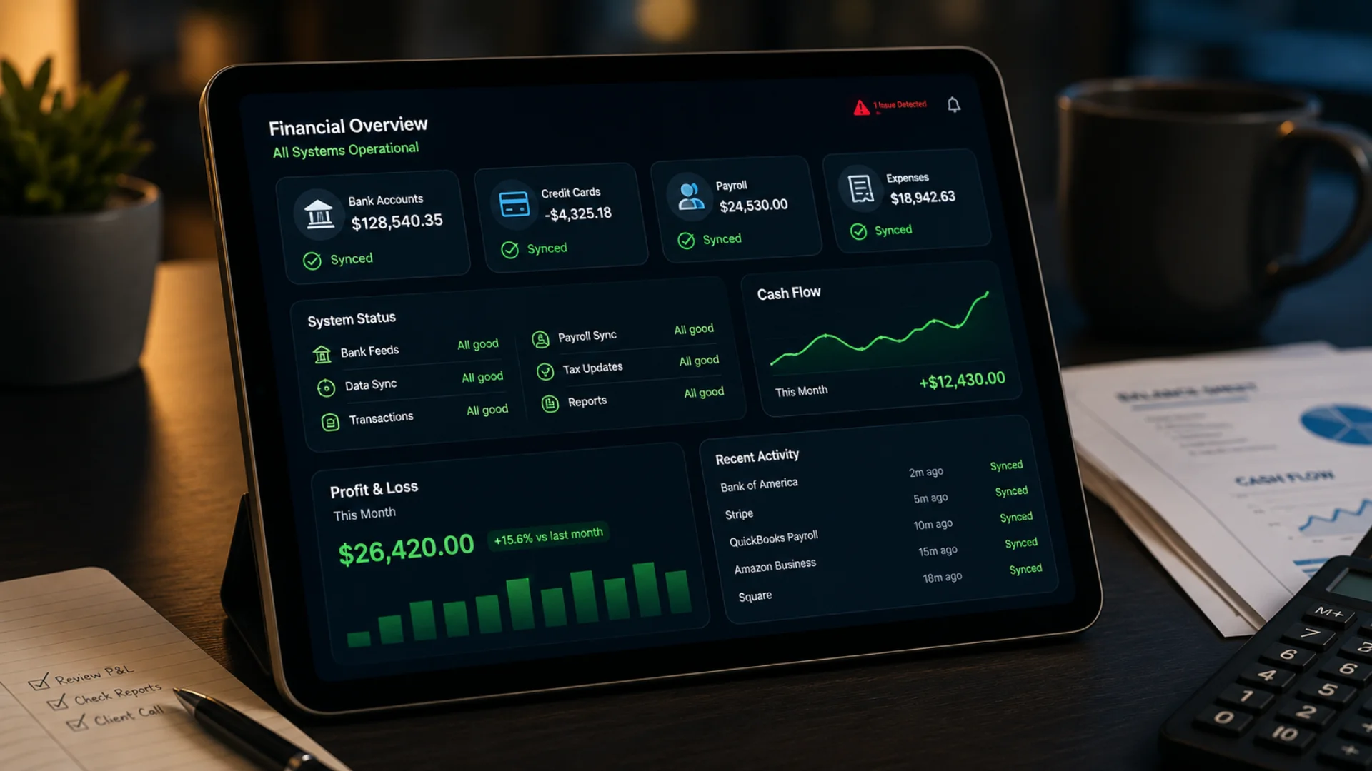 Automated bookkeeping dashboard showing hidden risk behind polished financial reports