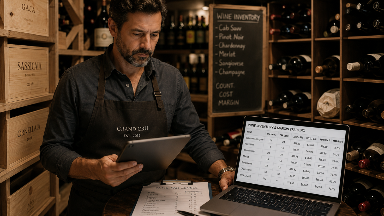 Italian restaurant owner tracking wine inventory and beverage margins in Seattle