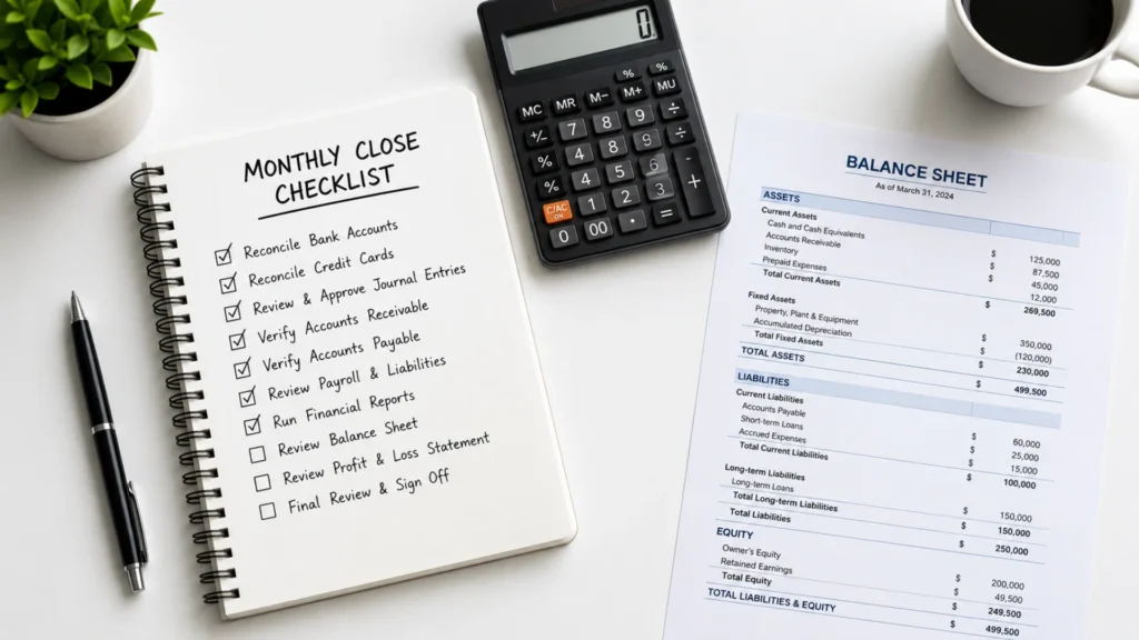 Monthly close checklist and balance sheet for Seattle small business bookkeeping